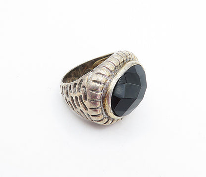 925 Sterling Silver  Vintage Black Hematite Fluted Cocktail Ring Sz 6.5 RG4087