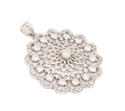 925 Sterling Silver Vintage Pendant CZ Round Sunflower Shape Carved  PT22511