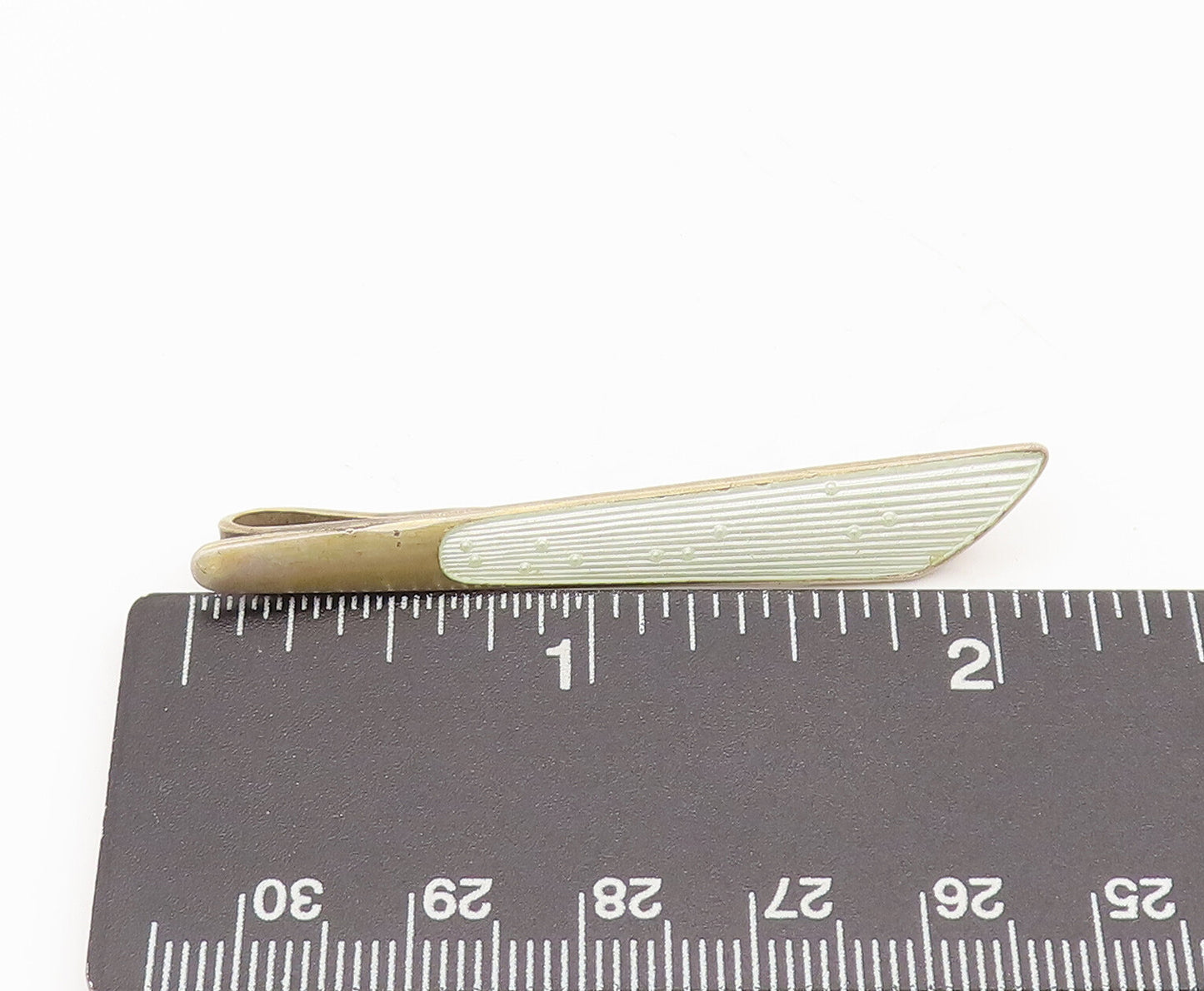 DENMARK 925 Sterling Silver  Vintage Shell Textured Enamel Tie Clip  TR3614