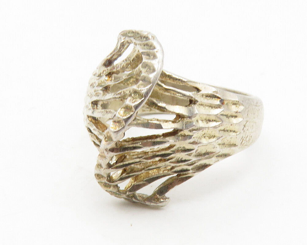 925 Sterling Silver  Vintage Diamond Cut Split Swirl Band Ring Sz 6  RG11693