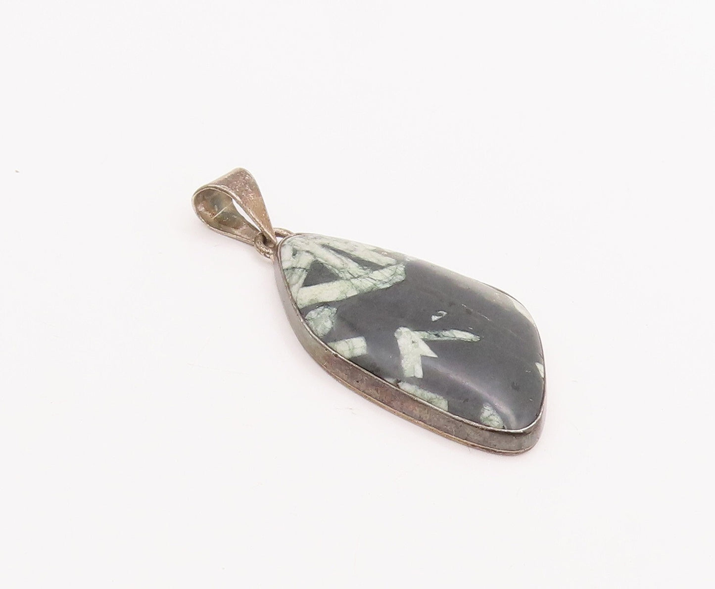 925 Sterling Silver Vintage Pendant Large Chinese Writing Stone  PT23298