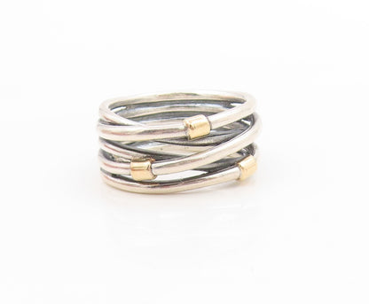 14k Gold & 925 Sterling Silver Vintage Ring PANDORA Crossover Band Sz 8 RG34715