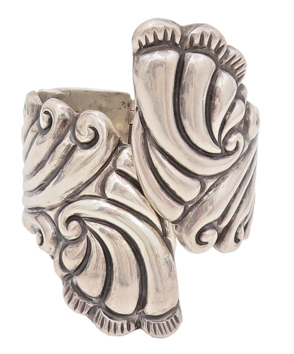 TAXCO MEXICO 925 Sterling Silver Vintage Swirly Puffy Art Carved Bracelet BT9892