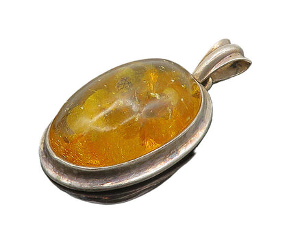 925 Sterling Silver  Vintage Cabochon Cut Amber Oval Drop Pendant  PT16614