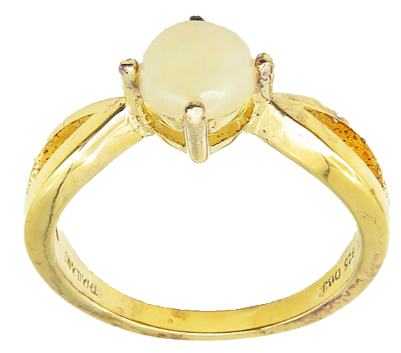 925 Sterling Silver  Prong Set Opal Gold Plated Solitaire Ring Sz 7  RG10344