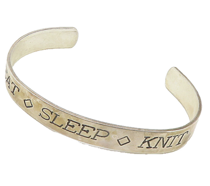HAND & HAMMER 925 Silver  Vintage Eat Sleep Knit Shiny Cuff Bracelet  BT7211