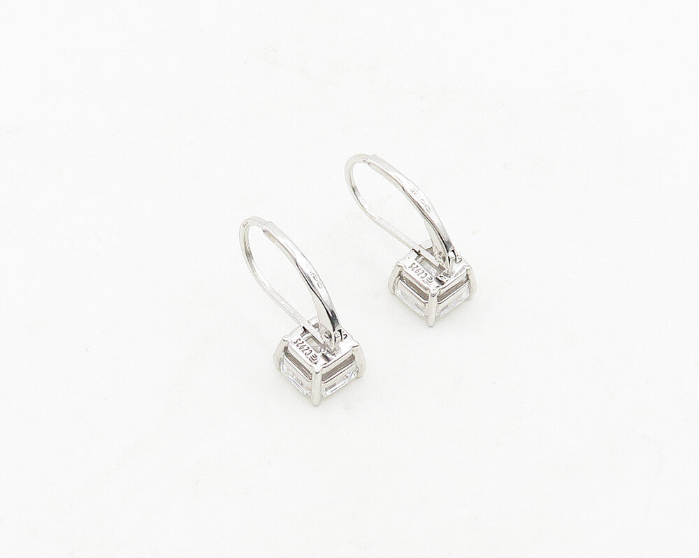 925 Sterling Silver  Shiny Cubic Zirconia French Back Drop Earrings  EG9393
