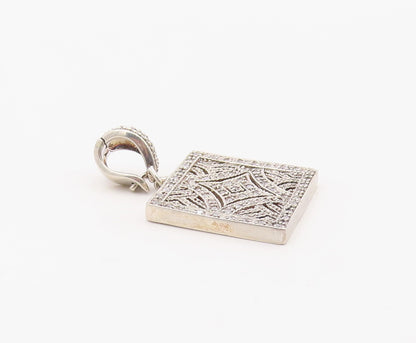 925 Sterling Silver Vintage Pendant White Topaz Geometric Square Charm  PT26332