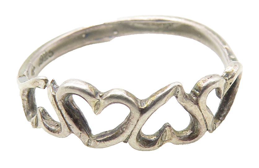 925 Sterling Silver  Vintage Up & Down Love Hearts Band Ring Sz 7  RG11533