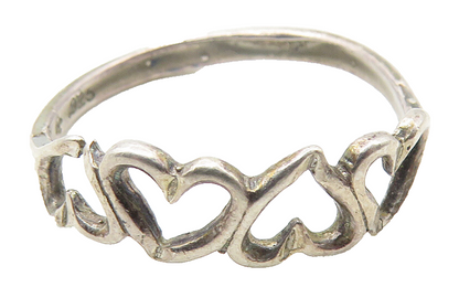 925 Sterling Silver  Vintage Up & Down Love Hearts Band Ring Sz 7  RG11533