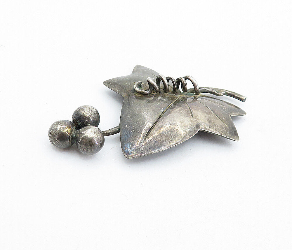 MEXICO 925 Sterling Silver  Vintage Dark Tone Autumn Leaf Brooch Pin  BP1821