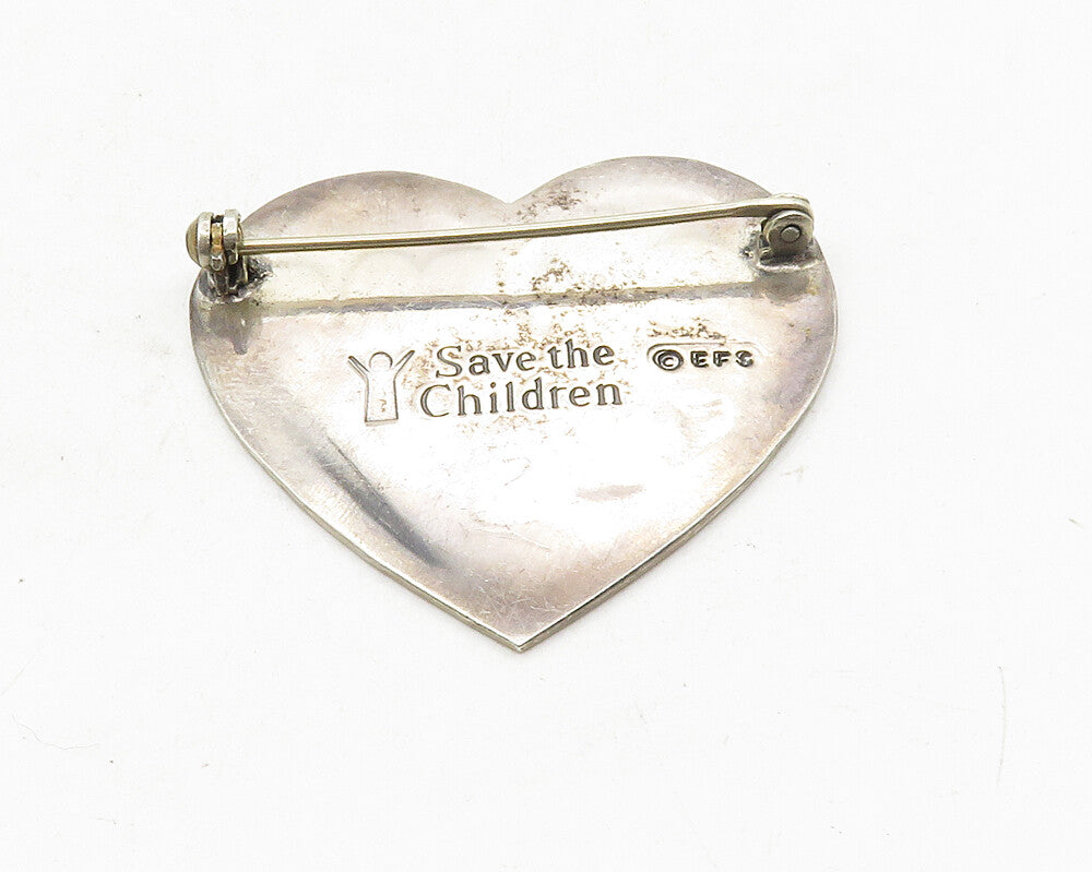 EFS MEXICO 925 Silver  Vintage Oxidized People Love Heart Brooch Pin  BP4013