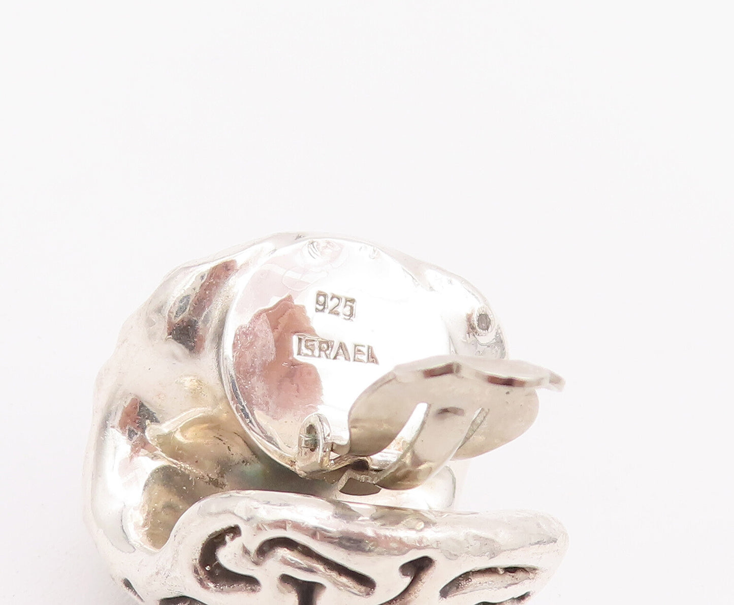 925 Sterling Silver Vintage Earrings ISRAEL Puffed Etched Swirls Hoops  EG12944
