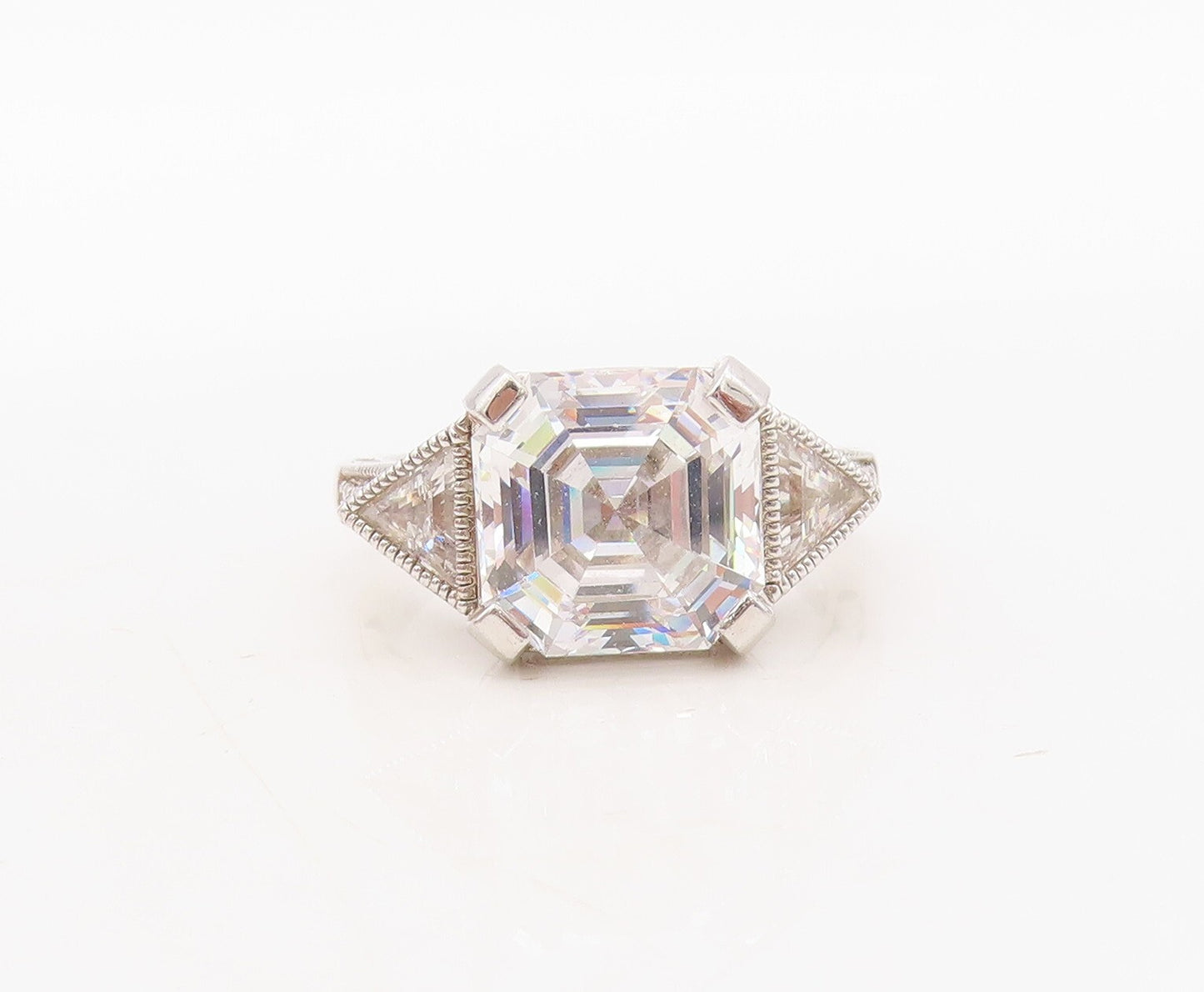 925 Sterling Silver Vintage Ring Square & Triangle Cut CZ   Sz 7  RG31087