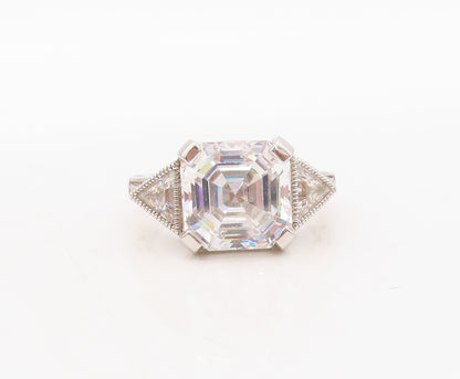 925 Sterling Silver Vintage Ring Square & Triangle Cut CZ   Sz 7  RG31087
