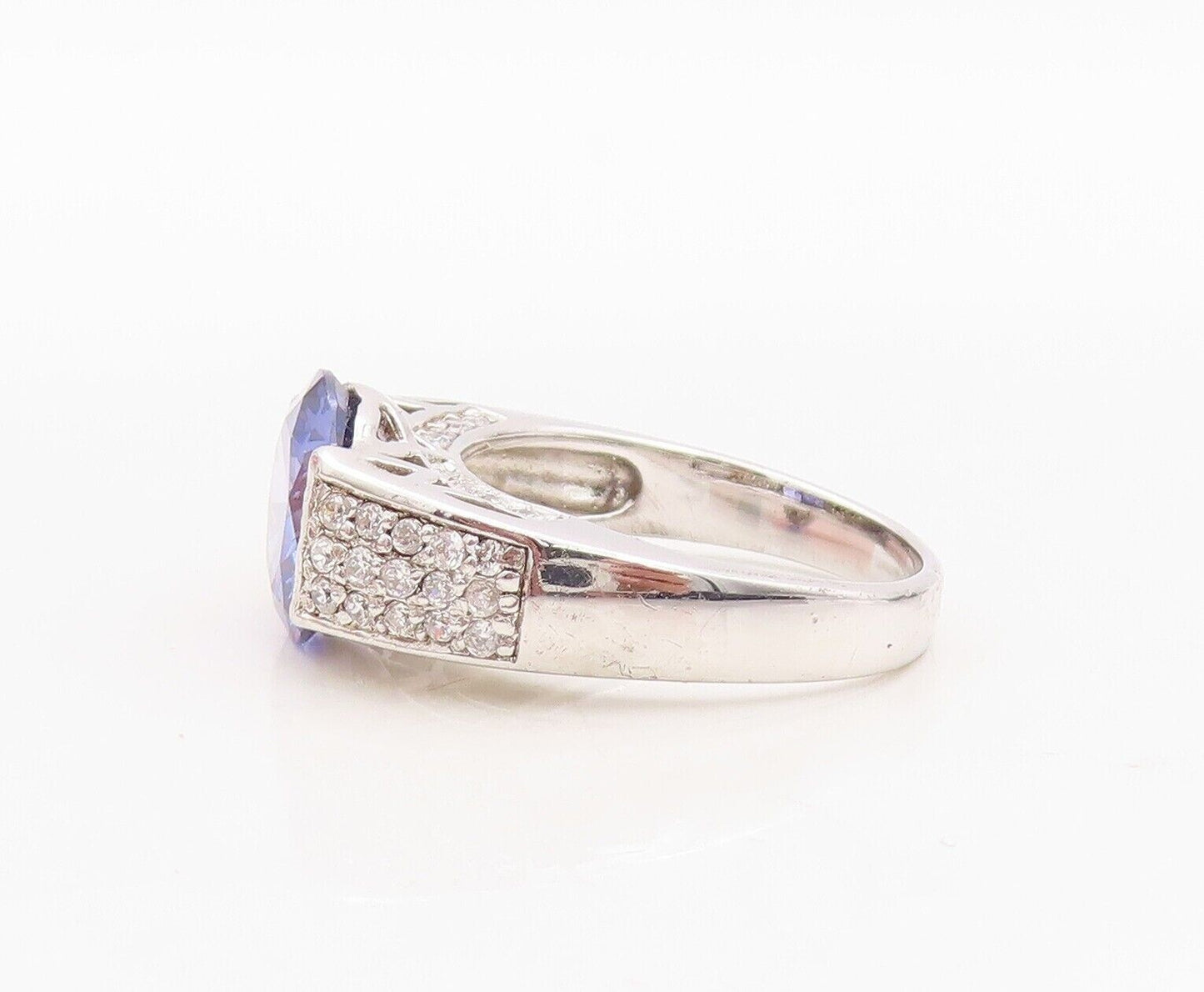 925 Sterling Silver Vintage Ring Designer Round Sapphire & Topaz  Sz 7  RG30042