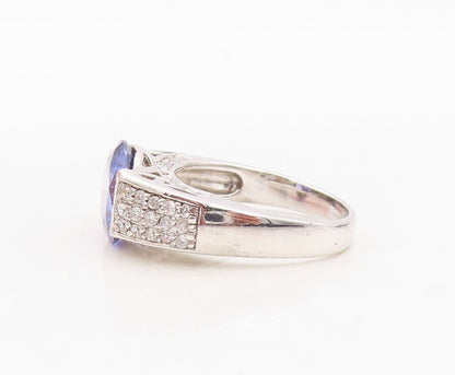 925 Sterling Silver Vintage Ring Designer Round Sapphire & Topaz  Sz 7  RG30042