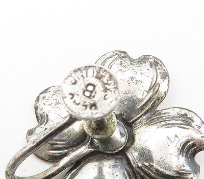 BEAU 925 Sterling Silver  Vintage Shiny Flower Non Pierce Earrings  EG7993