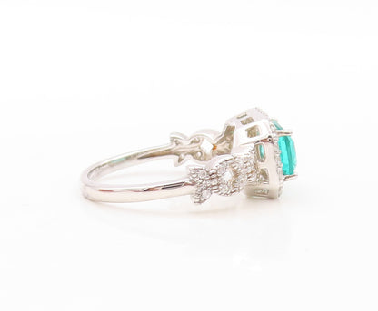 925 Sterling Silver Vintage Ring Rectangle Sea Green Halo White CZ  Sz 7 RG30851