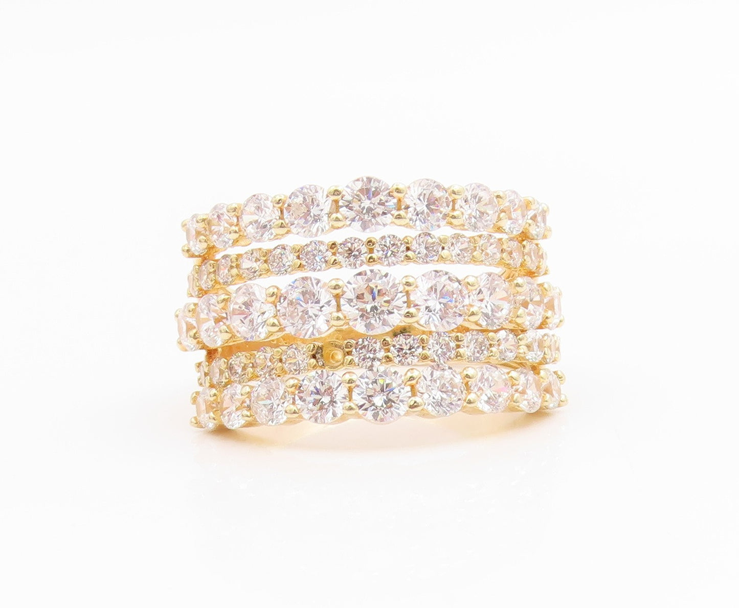 925 Sterling Silver Vintage Ring Gold Plated CZ Multi Row Band  Sz 10.5  RG35888