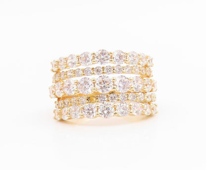 925 Sterling Silver Vintage Ring Gold Plated CZ Multi Row Band  Sz 10.5  RG35888