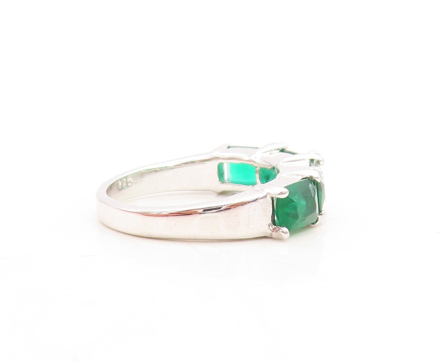 925 Sterling Silver Vintage Ring Rectangle Cut Green CZ Band  Sz 6  RG31528
