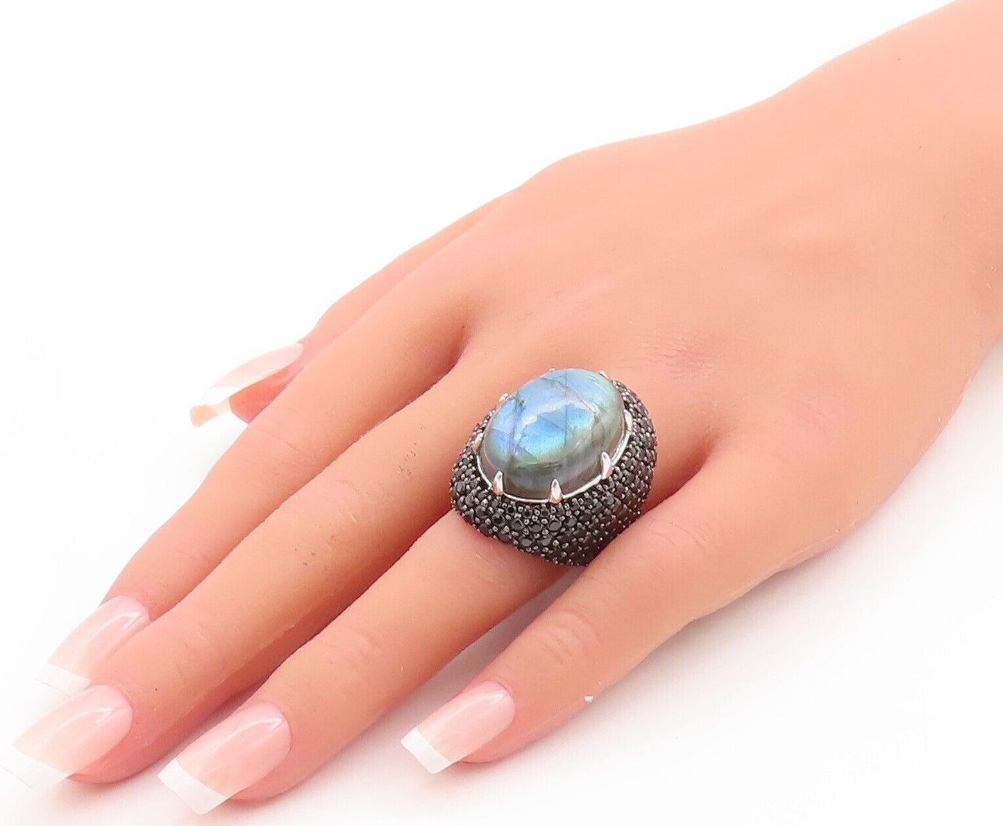 925 Sterling Silver Vintage Ring Large Oval Alexandrite & Spinel  Sz 7  RG29560