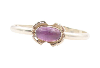 925 Sterling Silver Vintage Bracelet Oval Cabochon Amethyst Cutout Cuff  BT11065