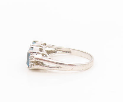 925 Sterling Silver Vintage Ring Blue Topaz & CZ Elegant Split Band Sz 6 RG34871