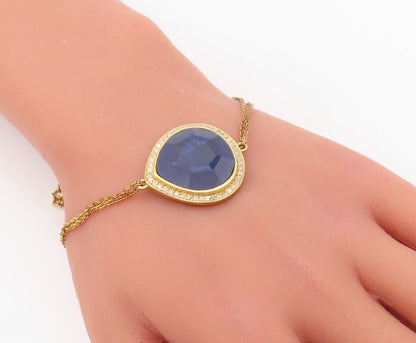 925 Sterling Silver Vintage Bracelet Gold Plated Gemstone & Diamonds BT10724