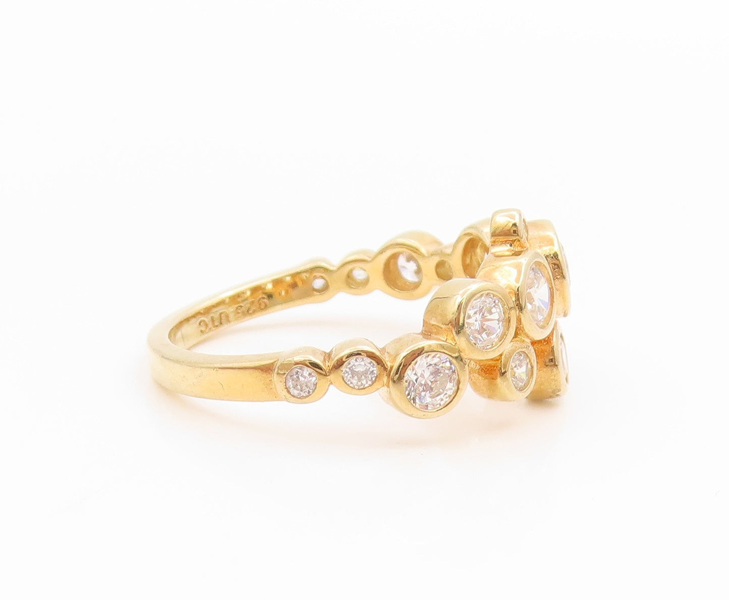 925 Sterling Silver Vintage Ring Gold Plated Bezel Set CZ Band  Sz 7  RG35787