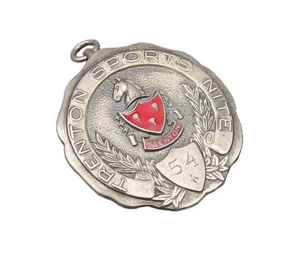 JOSTEN 925 Silver  Vintage Antique 1954 Enamel Trenton Sport Brooch Pin BP9727