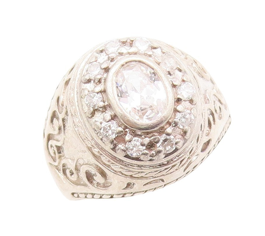 925 Sterling Silver Vintage Ring Antique Swirly Carved Topaz  Sz 9.5  RG31022