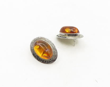 DESIGNER 925 Sterling Silver  Vintage Cabochon Cut Amber Drop Earrings  EG9543