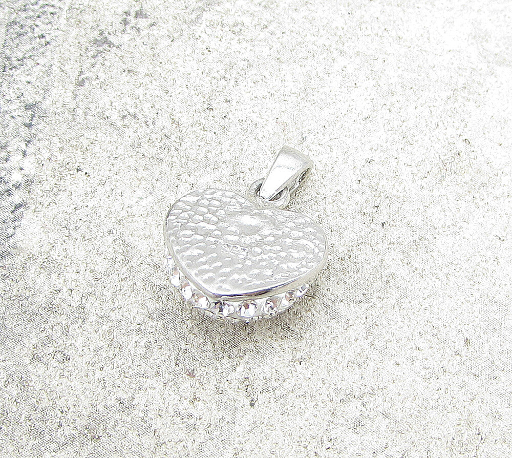 925 Sterling Silver  White Crystals Love Heart Drop Pendant  PT1431