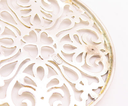 925 Sterling Silver Vintage Pendant Cutout Swirly Floral Design PT23369