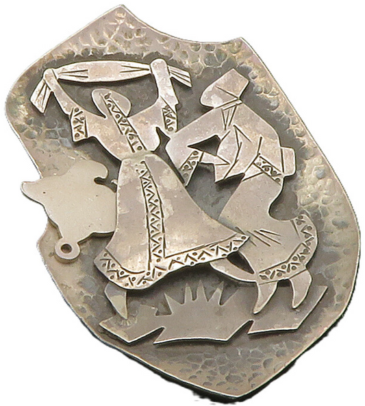 ISRAEL 925 Silver  Vintage Oxidized Dancing People Hammered Brooch Pin  BP4991