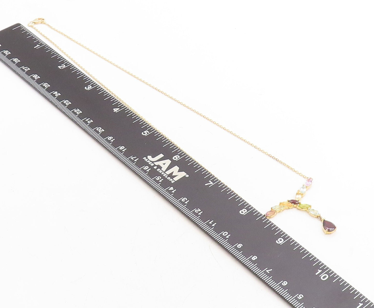 925 Sterling Silver Garnet & Multi Stone Gold Plated Chain Necklace NE1950