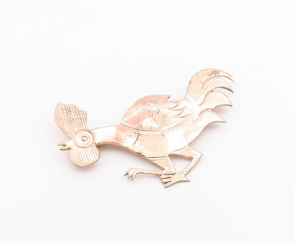 MEXICO 925 Sterling Silver  Vintage Copper Tone Rooster Brooch Pin  BP3142