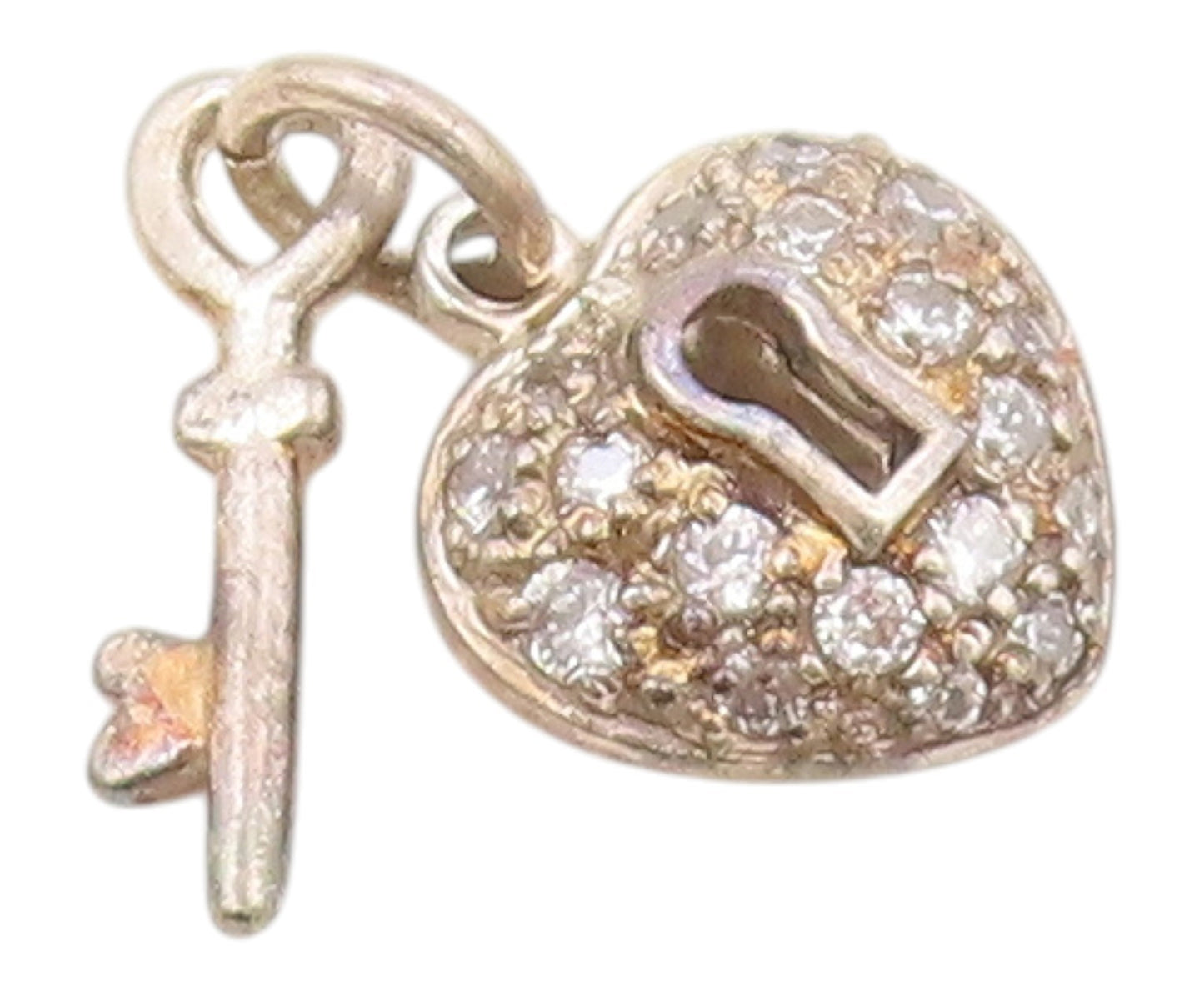 925 Sterling Silver Vintage Topaz Love Heart Lock & Key Charm Pendant PT21300