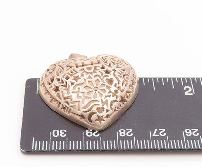 925 Sterling Silver Vintage Pendant Intricate Cutout Puffy Love Heart  PT26132