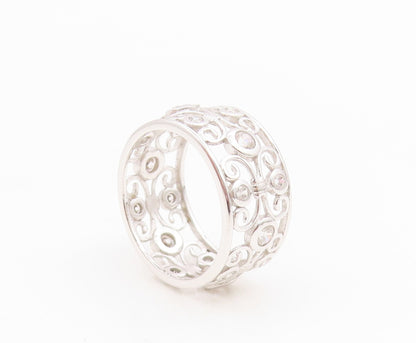 925 Sterling Silver Vintage Ring CZ Intricate Openwork Wide Band  Sz 9  RG35003