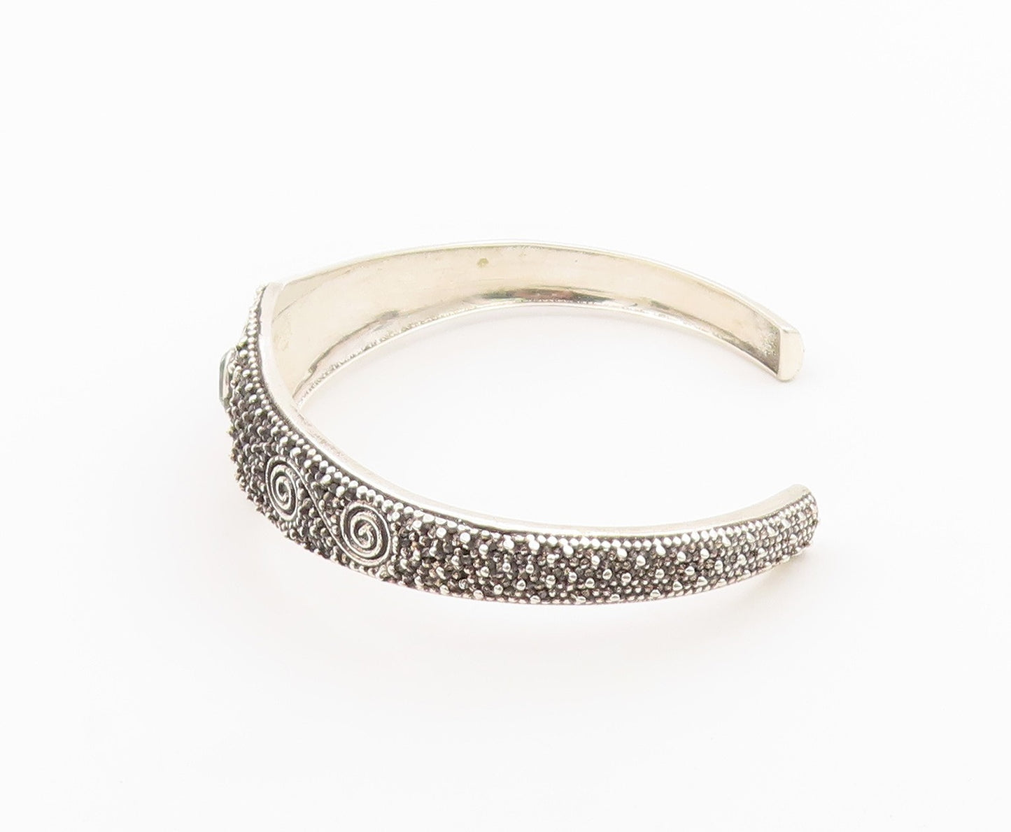 925 Sterling Silver Vintage Bracelet Topaz Intricate Seed Bead Pattern  BT12173