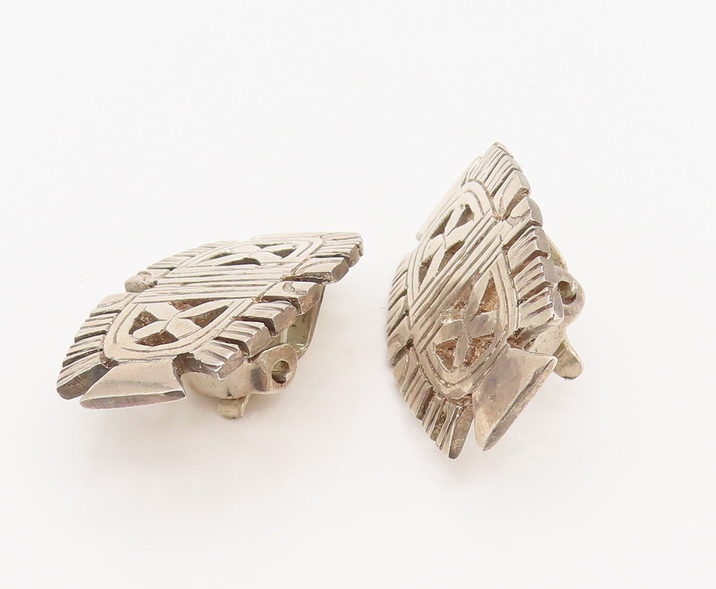 925 Sterling Silver Vintage X Detail & Cutout Edge Clip Back Earrings EG12356