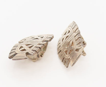 925 Sterling Silver Vintage X Detail & Cutout Edge Clip Back Earrings EG12356