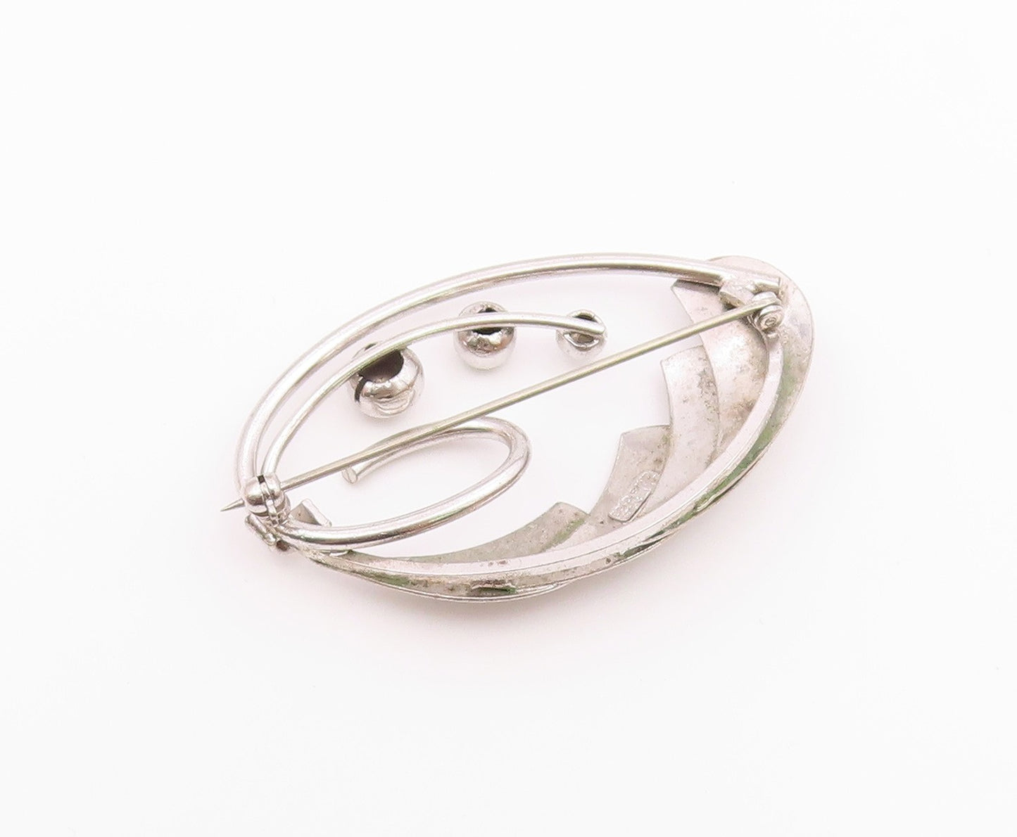 BOND BOYD 925 Silver  Vintage Shiny Modernist Floral Motif Brooch Pin  BP9200