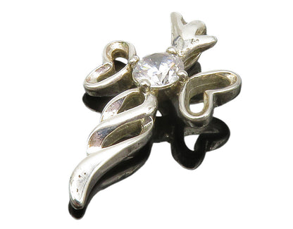 925 Sterling Silver  Shiny Cubic Zirconia Love Heart Angel Pendant  PT10435