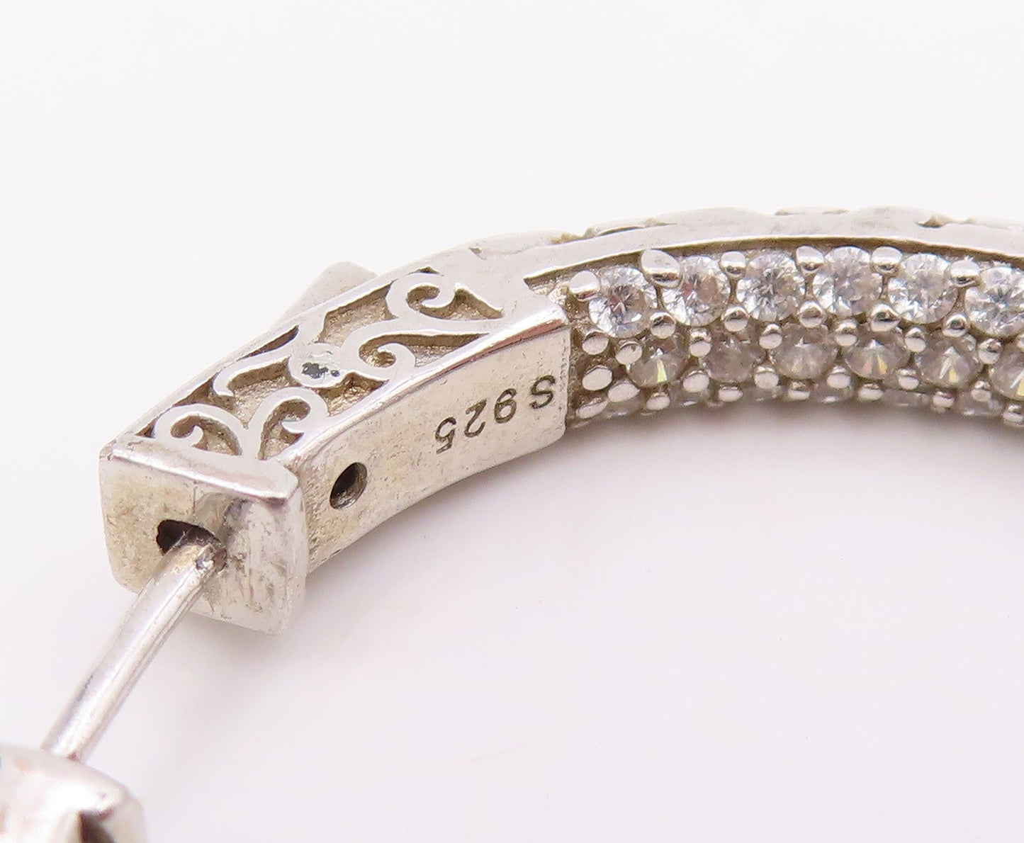 925 Sterling Silver Vintage Earrings Multi Row Sparkling CZ Pave Hoops  EG14070