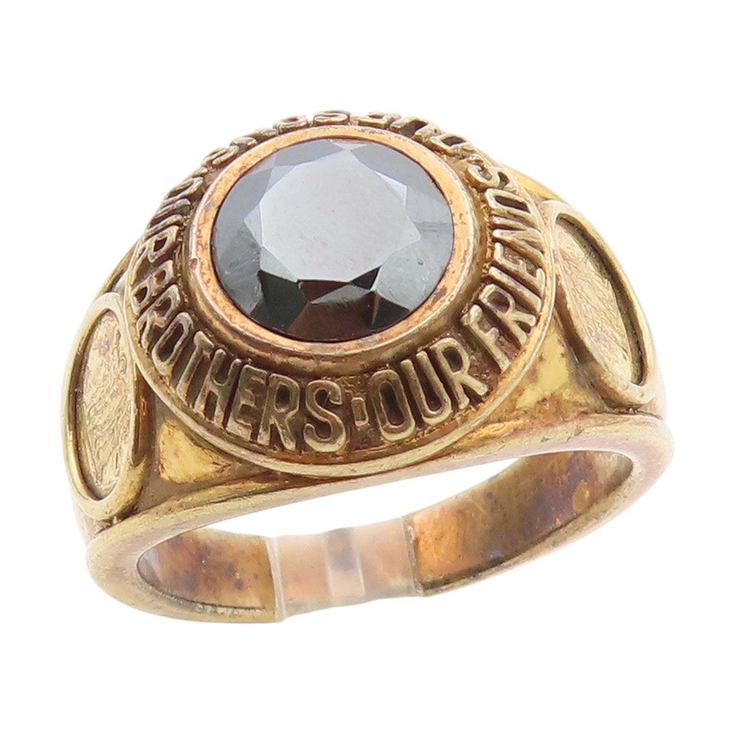 925 Sterling Silver Vintage Ring Gold Plated Hematite Dome Band  Sz 14  RG34222
