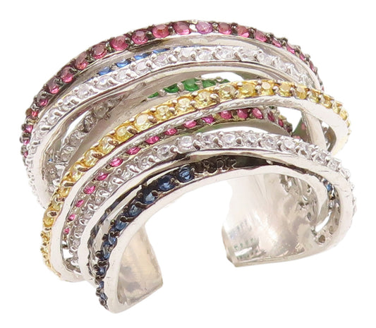 925 Sterling Silver Vintage Ring Multi Color CZ Crossover Band  Sz 6  RG35532